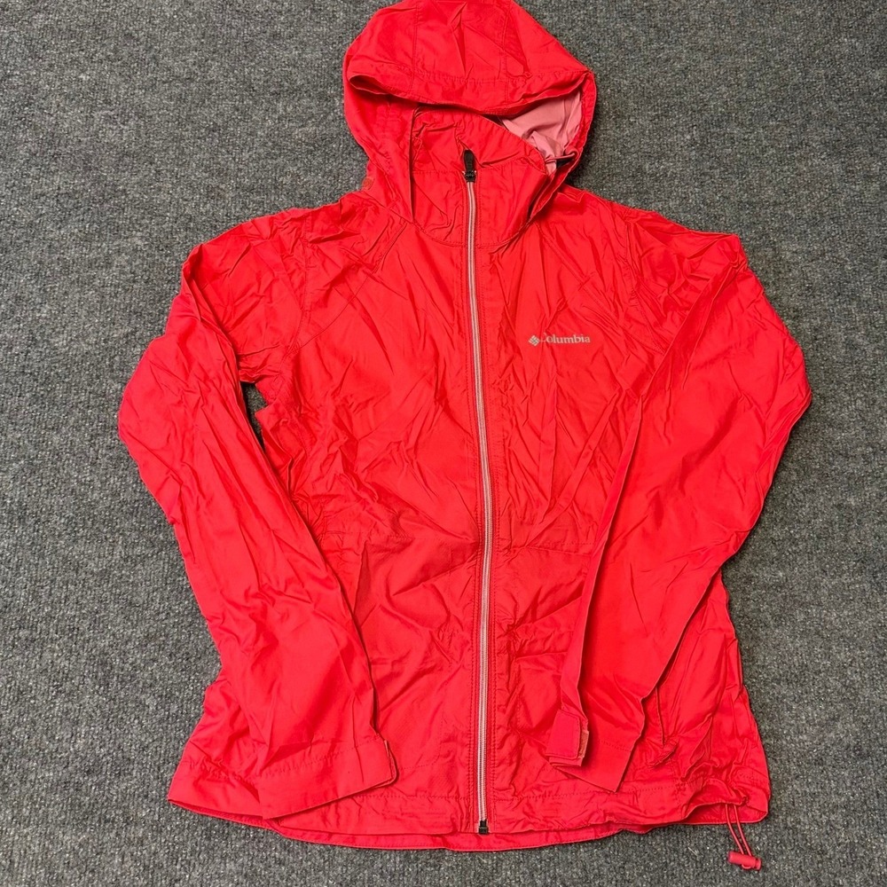 Columbia Jacket Womens Size XS Red Full Zip Hooded Lightweight Windbreaker